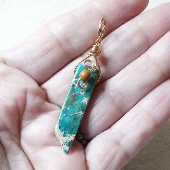 🍂🍁🍃 3/$25!  Rustic Sea Sediment Jasper Bar Pendant! Boho + Southwestern - Picture 4 of 6